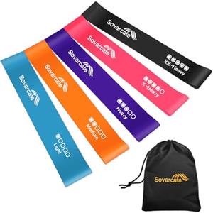 SOVARCATE Elastici Fitness [Set di 5] Elastico Fitness per Donna e uomo 5 Livelli di Elastici Palestra Lattice al Fascia Elastica Banda Fasce Elastiche per Pilates Yoga Allenamento - Borsa per Il Trasporto
