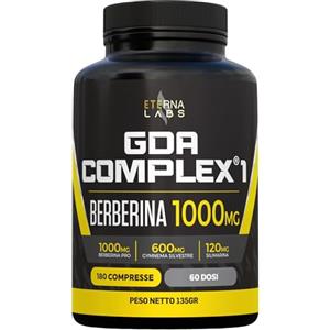 Eterna Labs Berberina 1000mg Pura HCL Forte GDA Complex con Gymnema Sylvestre e Silimarina - 180 Compresse Vegetali - Per Equilibrio Metabolico, Detox e Digestivo