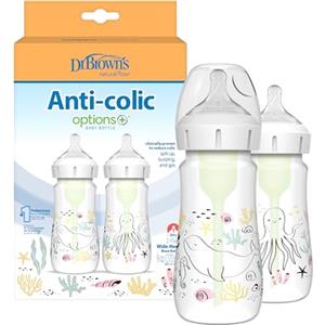 Dr. Brown's Dr Brown's - 2 biberon anticoliche a collo largo, 270 ml, motivo: oceano