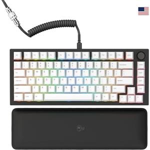 Glorious Gaming GMMK PRO 75% - Tastiera da gaming mecc.a modulare, TKL, struttura da 1,5 kg, personalizzabile, cavo a spirale, poggiapolsi, tasti in PBT bianchi, RGB, layout QWERTY americano - Nero