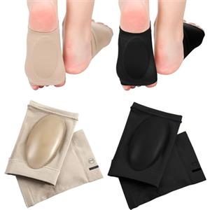 XINIFOOT 2 paia di maniche di supporto ad arco a compressione con cuscinetti in gel, morsetti imbottiti per flatfoot sollievo dal dolore, fascite plantare e tallone spore (nero e beige)