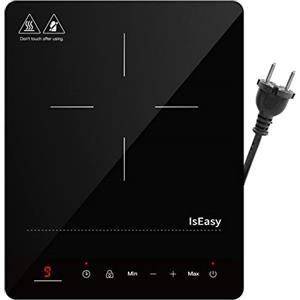 IsEasy Piastra ad induzione, piano Cottura a induzione elettrica con superficie in vetro cristallo nero, design portatile ultrasottile, controllo touch sensor e blocco di sicurezza, 2100W