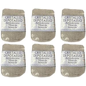 Natura Collection 6 Pezzi Allume di Potassio Pietra Naturale Antiodorante Allume di Rocca 165g. X 6 = 1 KG Cristallo di Potassio pietra allume di rocca deodorante