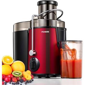 FOHERE Centrifuga Frutta e Verdura FOHERE 400W Estrattore di Succo a Freddo con Bocca da 65mm, 3 Velocità di Regolazione, Spazzola Inclusa, Facile da Pulire, Acciaio Inossidabile Senza BPA (Rosso)