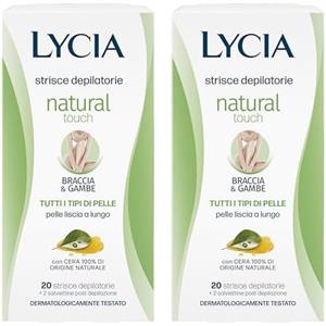 Lycia - Strisce Depilatorie Gambe e Braccia, Natural Touch, Con Cera 100% di Origine Naturale, Per Tutti i Tipi di Pelle, 20 Strisce (Confezione da 2)