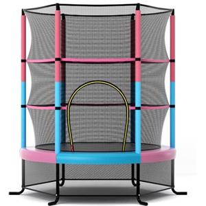 FANTASK Trampolino con rete di sicurezza, trampolino da giardino fino a 135 kg, diametro 165 cm, per interni ed esterni, per bambini dai 3 anni in su