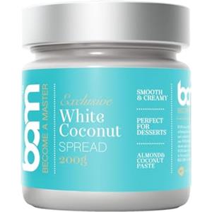 BAM Crema Spalmabile con Frutta Secca di Alta Qualità - Ideale per Topping, Brioches e Dolci - 200g (Cocco bianco con mandorle)