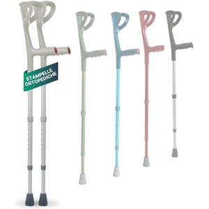 REMEDIA ONE - Stampelle Ortopediche Regolabili in Altezza Argento - Doppia Stampella Ortopedica Singola con Anello Antirumore, Pomello Rifrangente e Impugnatura Antiscivolo