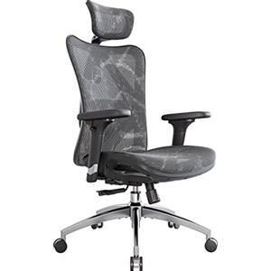 SIHOO M57 Sedia ergonomica da ufficio,design completamente traspirante,per computer,schienale alto,regolabile 3D,con braccioli e supporto lombare(Grigio)