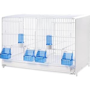 Generico Gabbia cova 58cm-2gr Bianca, con 4 Mangiatoie e 2 Abbeveratoi blu dim.58x30x39