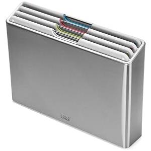Joseph Joseph Folio Set di 4 Taglieri in Plastica Colore Pietra con Custodia in Acciaio e Codifica Colori