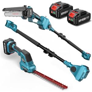 SEESII 6-in-1 Mini Motosega & Tagliasiepi a Batteria, con 2*4000mAh Batterie, Motosega Elettrica con Asta Telescopica, Portata Massima fino a 4,57 m, Adatto per Manutenzione Giardino e Disboscamento