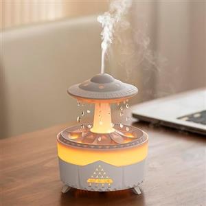 Vurlexat Umidificatore a Nuvola di Pioggia,3 in 1 Umidificatore Ambiente/Diffusore di Oli Essenziali/Luce Notturna a 7 Colori,2/4/8H Timer, Telecomando, 350 ml, per Camera da Letto e Bambini (Bianco)