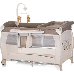 hauck Lettino Campeggio BabyCenter Zoo - Culla Campeggio con 2° Livello, Arco Giochi e Ruote - Culla da Viaggio con Borsa, Fasciatoio e Organizer - Beige