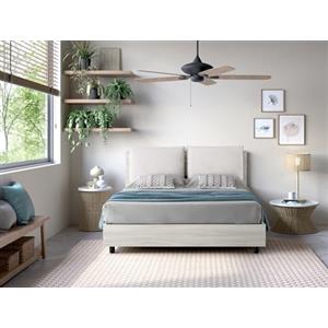 EVERGREENWEB MATERASSI & BEDS EVERGREENWEB - Letto Matrimoniale con Contenitore - Struttura in legno color Noce, Testata Imbottita con cuscini estraibili colore Bianco - Rete a doghe con pistoni - Made in Italy - Letto York