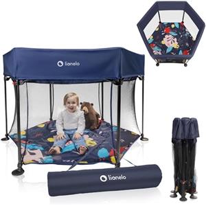 LIONELO Roel box bambini da 6 mesi fino a 15kg forma esagonale grandi dimensioni 135 x 118 x 83 cm Blocco di piegatura LockGuard, le pareti trasparenti, Gambe antiscivolo, Piegatura facile, Borsa