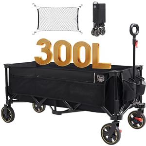 TIMBER RIDGE XXXL Carrello pieghevole 300L 160KG con Freno Reti Anti-Caduta Carrello di Trasporto Tasca Laterale Porta Bevande Maniglia Regolabile Carrello da Giardino Carrello da Spiaggia per Tutti i