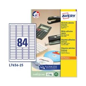 Avery L7656-25 Mini Etichette Bianche 46x11.1 mm - 84 Etichette per Foglio, 25 Fogli, Compatibili con Stampanti Laser e Inkjet