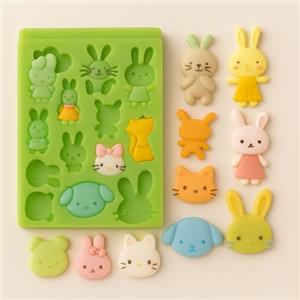 Graziano, Stampo Silicone Coniglietti e Animali 13 Disegni 10.5x7.5cm - Cagnolino, Gatto, Orsacchiotto, Per Pasta Zucchero