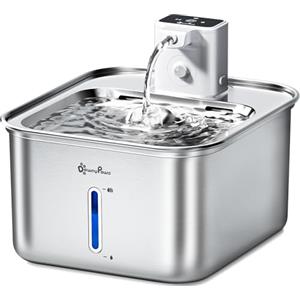 DownyPaws Fontanella per Gatti Acciaio senza Fili a Batteria 4000mAh, 3L con Sensore di Movimento, Silenziosa Dispenser Acqua con Multi-Filtrazione, Lavabile in Lavastoviglie, Bianco