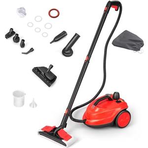 RELAX4LIFE Pulitore a Vapore 2000 W, Temperatura 160°,5 bar, Per Pulire: 108 m², Serbatoio: 1,8 L, Tempo di Riscaldamento: 8 min, 3 Regolazione del vapore, Ricchi Accessori,Senza Chimici (ROSSO)