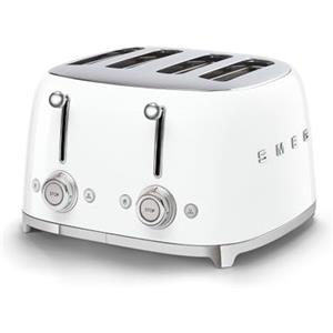 Smeg, Tostapane 4x4 TSF03WHEU, 4 Scomparti per 4 fette, 6 Livelli di Doratura, Funzione Riscaldamento, Scongelamento e Bagel, Espulsione Automatica del Pane, 2 Cassetti Raccoglibriciole, 2000W, Bianco