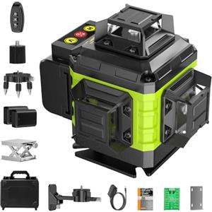 Tdyon Livella Laser Autolivellante 16 Linee, 4 X 360 °Livello Laser Autolivellante Verde, 2 x Batterie, Autolivellante, Supporto rotante, Telecomando Cabina di rilevamento