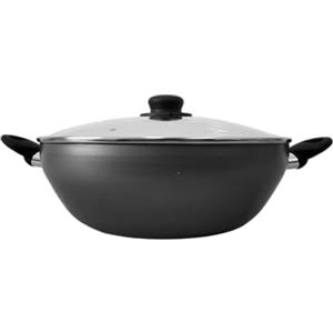 Home Theory Wok in alluminio, 32 cm, antiaderente, con coperchio, grande, per cucina asiatica e indiana, con doppio manico, non tossico, con coperchio, prodotto nel Regno Unito