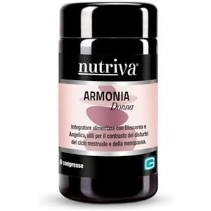 NUTRIVA Armonia Donna, Integratore alimentare, contrasto dei disturbi del ciclo mestruale, disturbi della menopausa, benessere femminile, ciclo e manopausa, 30 compresse, vegano, senza glutine