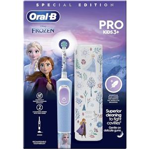 Oral-B Spazzolino elettrico Pro Kids, regalo di Natale per bambini, 1 testina per spazzolino da denti, 4 adesivi Frozen, 1 custodia da viaggio, 2 modalità con modalità sensibile adatta ai bambini, per