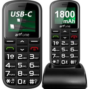 artfone CS182 Nero | 2G GSM Telefono per anziani |1800mAh | Base di Ricarica | Unzione SOS | Chiamata Rapida | Pulsanti laterali