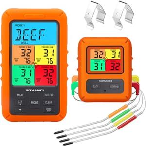 Ieron Termometro per Alimenti a Colori Wireless per Barbecue con 4 sonde Termometro da Cucina Digitale con funzionalità Multi-sonda, Lettura istantanea per Carne e Cottura al Forno