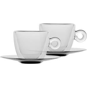 Bormioli Luigi Tazza Cappuccino Doppia Parete in Vetro Borosilicato con Piattino in Acciaio - Set 2 Pezzi