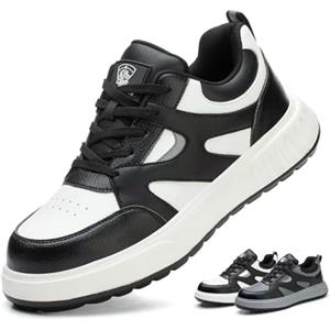 TULEDUN Scarpe Antinfortunistiche Uomo Donna Leggere Scarpe da Lavoro con Punta in Acciaio Comode Scarpe Sicurezza Traspiranti Nero Bianco 45 EU