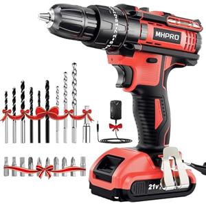 MHPRO Trapano Avvitatore Batteria 21V, Avvitatore a Batteria con Batterie 2.0Ah, 42Nm Avvitatore Elettrico, 25+3 Coppie, 2 Velocità, 23CS Accessori, LED Luce per Casa Progetto