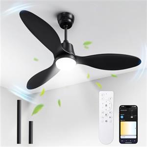 BLITZWILL Ventilatore da Soffitto con Luce, Ø132cm Ventilatori da soffitto con Illuminazione LED, Controllo App&Telecomando, 6 Velocità, 3 Colori Dimmerabile, 3 Pale, Silenzioso, Estate-Inverno,Timer