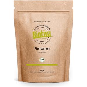 BIOTIVA Semi di psillio Bio - 1000g - interi - 1kg - alta qualità: 99% purezza - busta richiudibile - senza lattosio, glutine - vegano - confezionato in Germania