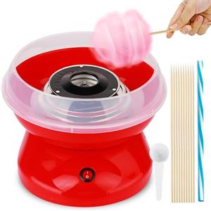 PORFOYO Macchina Zucchero Filato Bambini, Macchina per Zucchero Filato 450w Retrò con Cucchiaio Dosatore e 10 Bastoncini Facile da Usare e Pulire Cotton Candy Machine Ideale per Casa Feste e Compleanni Rosso