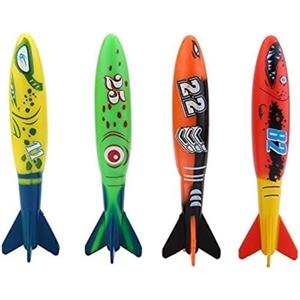 Hominas Giocattoli da Immersione, 4 Pezzi Siluri Giocattolo Plastica Piscina Giocattolo Scivolo Squalo Lancio Siluro 13 cm 155 g per Bambini