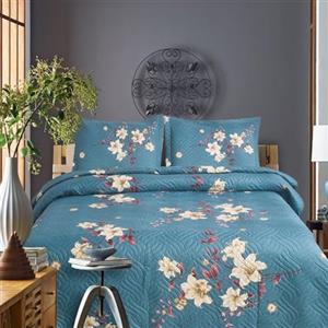 Hadi London Copriletto trapuntato patchwork con 2 federe, stampa floreale reversibile, trapunta leggera, confortevole, adatto per letto matrimoniale e king size 220 x 240 cm, 30 disegni unici