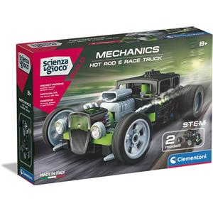 Clementoni Scienza e Gioco Build - Kit di Costruzione Hot Rod e Race Truck con Oltre 120 Componenti e App Dedicata, per Bambini 8 Anni