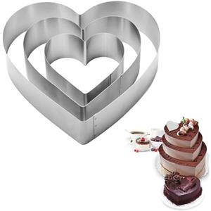 Jortmrd Set di 3 Coppapasta Cuore Acciaio Inox 10/15/20cm Anelli per Torte Mousse Dessert Pasticceria Stampo Torta Forma Cuore Professionale