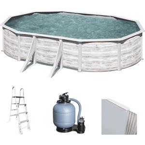 GRE Finlandia Piscina Ovale 500x300 cm in Acciaio - Altezza 120 cm, Capacità 14550L, Colore Effetto Legno Chiaro