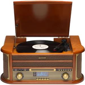 Denver MRD-51 Giradischi Vinili Vintage in Legno con Radio DAB+, Lettore Vinile, CD, Cassetta, USB per MP3, Giradischi e AUX - Giradischi con Casse Integrate Retrò