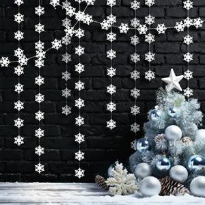 Cheerland Ghirlanda di fiocchi di neve bianca perla, decorazione da appendere, con fiocchi di neve, per feste natalizie, compleanni, matrimoni invernali, Capodanno, camera dei bambini, vetrina, baby shower