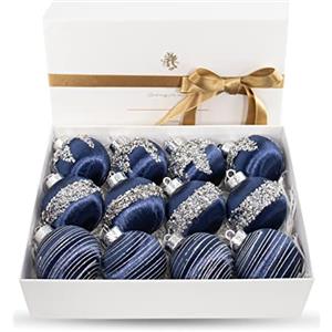 Fsforcar 12 palline di Natale in raso, lussuose decorazioni da appendere all'albero di Natale per ghirlande di Natale, feste di nozze (blu)