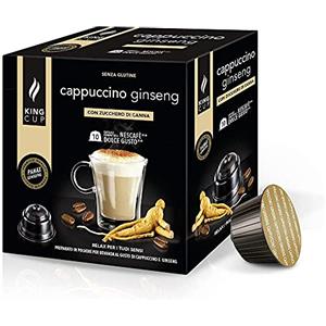 King Cup - 1 Confezione da 10 Capsule di Cappuccino al Ginseng con Zucchero di Canna, 10 Capsule 100% Compatibili con Sistema Nescafè Dolce Gusto, Senza Glutine e Senza Lattosio