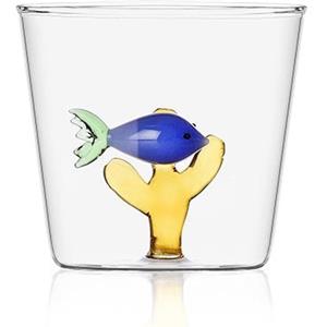 Ichendorf Milano Bicchiere Acqua Pesce Blu e Alga Ambra - Collezione Marine Garden, Vetro Borosilicato, Fatto a Mano, 35 cl