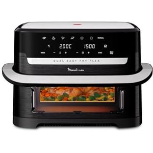 Moulinex Dual Easy Fry Flex Friggitrice ad Aria con Divisore, 2 Scomparti, FlexCook Technology, 2 resistenze superiori, Capacità fino a 9L/2,5kg, 8 Persone, 2700W, 7 Programmi, App My Moulinex, EZ9228