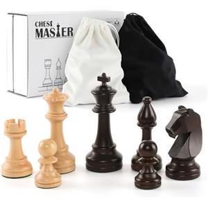 Puecrof Set di pezzi di scacchi in legno - 32 figure da torneo fatte a mano in legno naturale con re da 9,5 cm - Design lusso Staunton, include sacchetto per il trasporto (senza scacchiera)